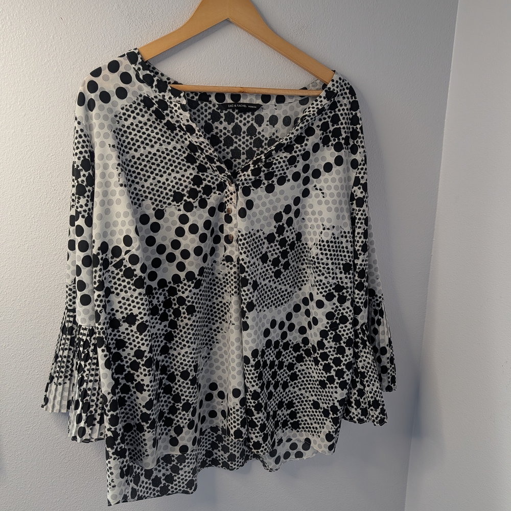 Zac & Rachel Black & White Mixed Polka Dot Blouse | 3X Plus Size